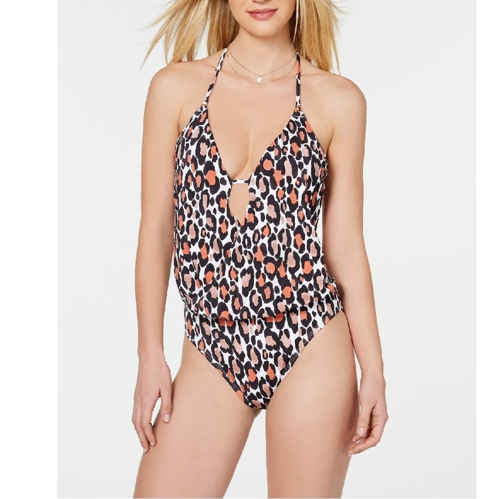 Bar III Run Wild Printed Plunging Swimsuit